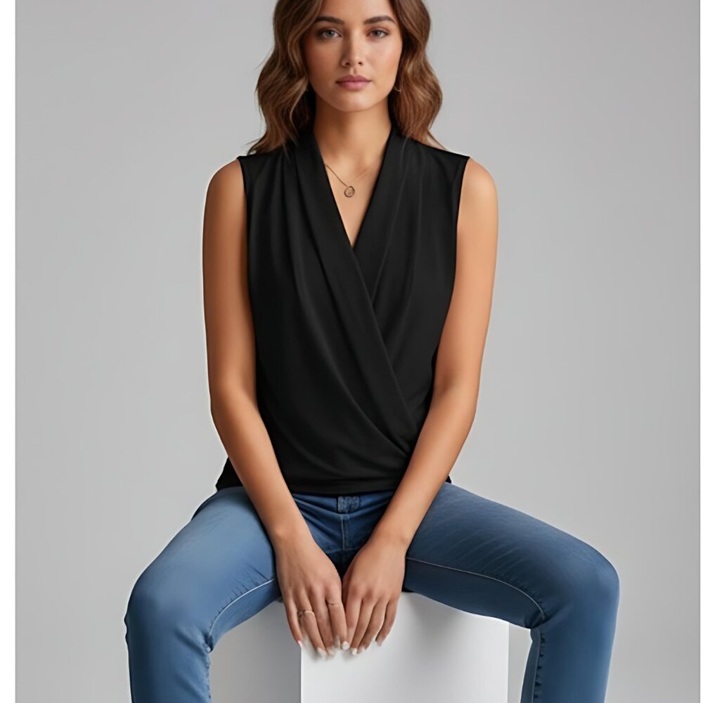 Black Ruched Wrap Tank Top - Picture 2 of 6